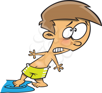 Royalty Free Clipart Image of a Boy Dipping His Toe in the Water