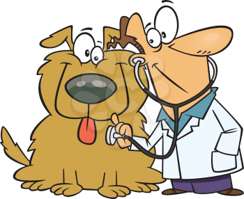 Royalty Free Clipart Image of a Vet Listening to a Dog's Heartbeat