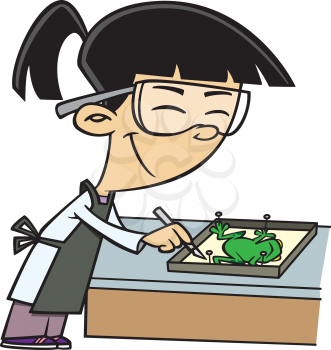 Royalty Free Clipart Image of a Girl Dissecting a Frog