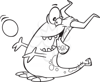 Royalty Free Clipart Image of a Monster Playing Catch