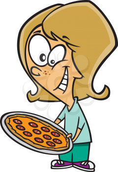 Royalty Free Clipart Image of a Woman With a Pizza