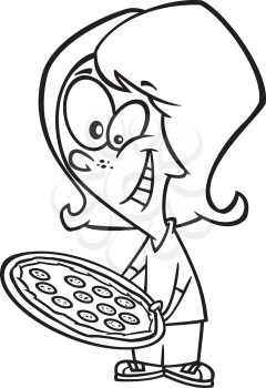 Royalty Free Clipart Image of a Woman Holding a Pizza