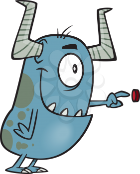 Royalty Free Clipart Image of a Monster Pushing a Button