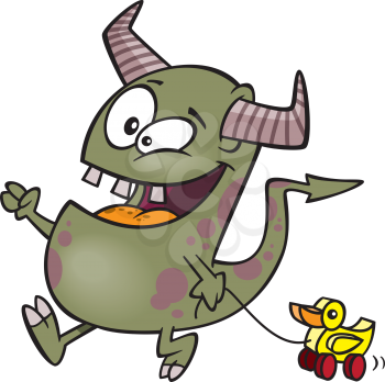 Royalty Free Clipart Image of a Monster With a Pull Toy