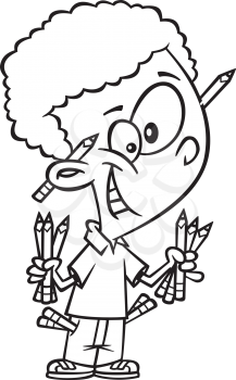 Royalty Free Clipart Image of a Boy With Pencils