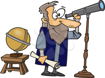 Royalty Free Clipart Image of a Man Looking Through a Telescope