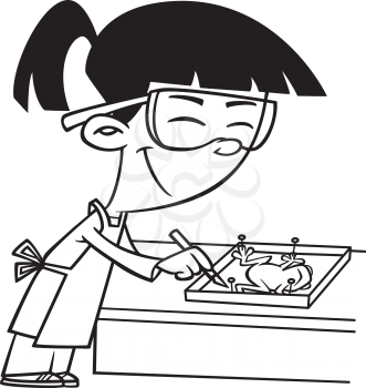 Royalty Free Clipart Image of a Girl Dissecting a Frog