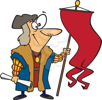 Royalty Free Clipart Image of an Historic Sailor With a Flag