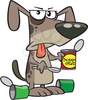 Royalty Free Clipart Image of a Dog Eating Food Out of a Can