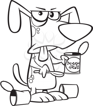Royalty Free Clipart Image of a Dog Eating Food Out of a Can