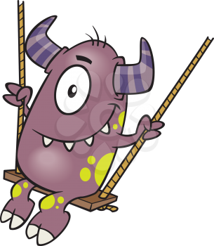 Royalty Free Clipart Image of a Monster on a Swing