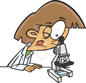 Royalty Free Clipart Image of a Woman Looking Through a Microscope