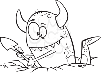 Royalty Free Clipart Image of a Monster Digging