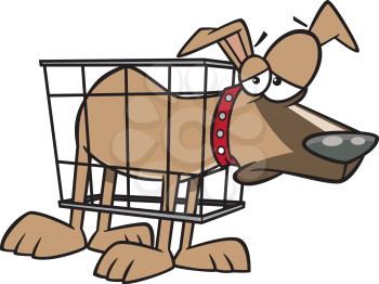 Royalty Free Clipart Image of a Dog in a Small Cage