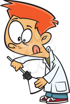 Royalty Free Clipart Image of a Boy Inserting a Tube Into a Flask