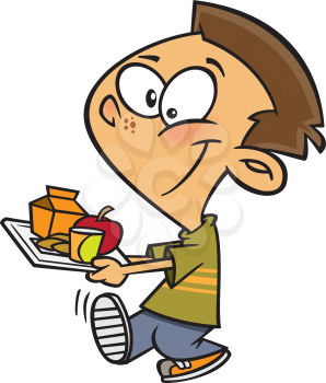 Royalty Free Clipart Image of a Boy With a Tray of Food