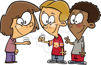 Royalty Free Clipart Image of Three Children Playing Rock, Paper, Scissors