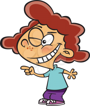 Royalty Free Clipart Image of a Girl Pointing and Winking