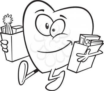 Royalty Free Clipart Image of a Heart Carrying Groceries