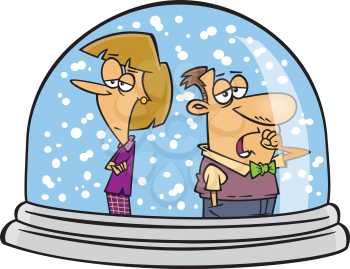Royalty Free Clipart Image of People in a Snow Globe