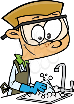 Royalty Free Clipart Image of a Man Washing Lab Items