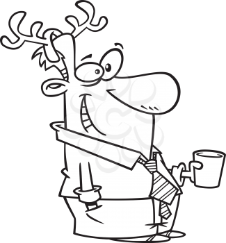 Royalty Free Clipart Image of a Man Wearing Antlers and Holding a Drink