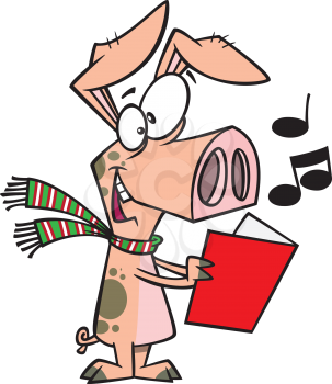 Royalty Free Clipart Image of a Pig Singing
