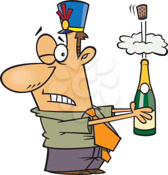 Royalty Free Clipart Image of a Man Opening Champagne