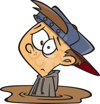 Royalty Free Clipart Image of a Boy in a Deep Puddle