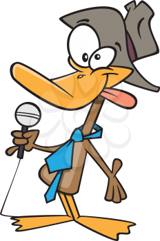 Royalty Free Clipart Image of a Duck Holding a Microphone