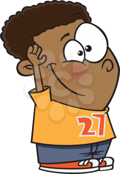 Royalty Free Clipart Image of a Boy Raising His Hand