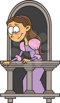 Royalty Free Clipart Image of a Girl on a Balcony