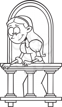 Royalty Free Clipart Image of a Girl on a Balcony