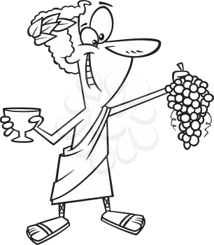 Royalty Free Clipart Image of a Man Holding Wine and Grapes