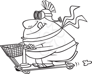 Royalty Free Clipart Image of a Man on a Scooter Cart