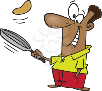 Royalty Free Clipart Image of a Man Flipping a Pancake