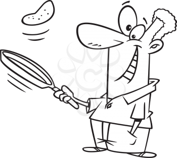 Royalty Free Clipart Image of a Man Flipping a Pancake
