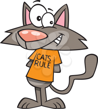 Royalty Free Clipart Image of a Cat Wearing a Cats Rule Shirt