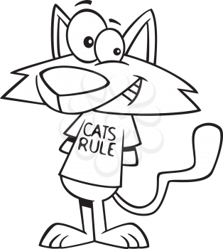 Royalty Free Clipart Image of a Cat Wearing a Cats Rule T-Shirt