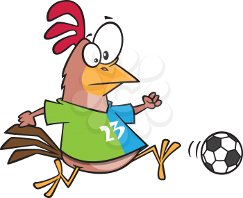 Royalty Free Clipart Image of a Rooster Playing Soccer