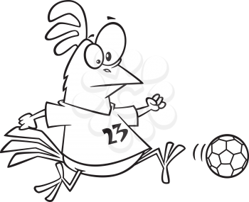 Royalty Free Clipart Image of a Chicken Playing Soccer
