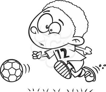 Royalty Free Clipart Image of a Boy Chasing a Soccer Ball