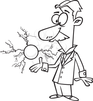Royalty Free Clipart Image of a Man and a Ball With Electrical Currents Around It