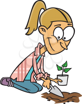 Royalty Free Clipart Image of a Woman Gardening