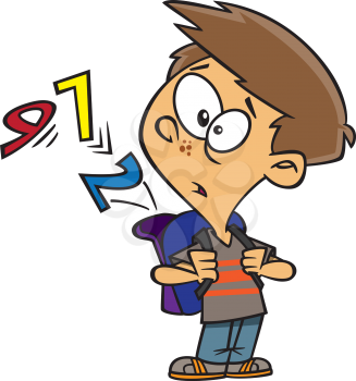 Royalty Free Clipart Image of a Boy With Number Floating Out of His Backpack