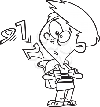 Royalty Free Clipart Image of a Boy With Numbers Escaping His Backpack