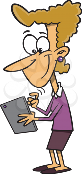 Royalty Free Clipart Image of a Woman Texting a Tablet