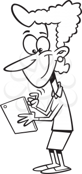 Royalty Free Clipart Image of a Woman Holding a Tablet