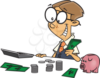 Royalty Free Clipart Image of a Boy With Money