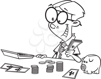 Royalty Free Clipart Image of a Young Boy Counting Money